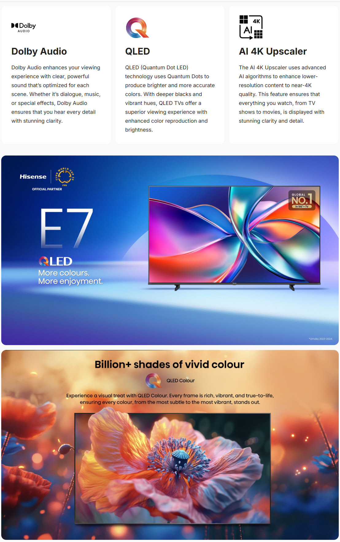 Hisense 58 Inch E7Q QLED 4K 60Hz Smart TV - 58E7Q