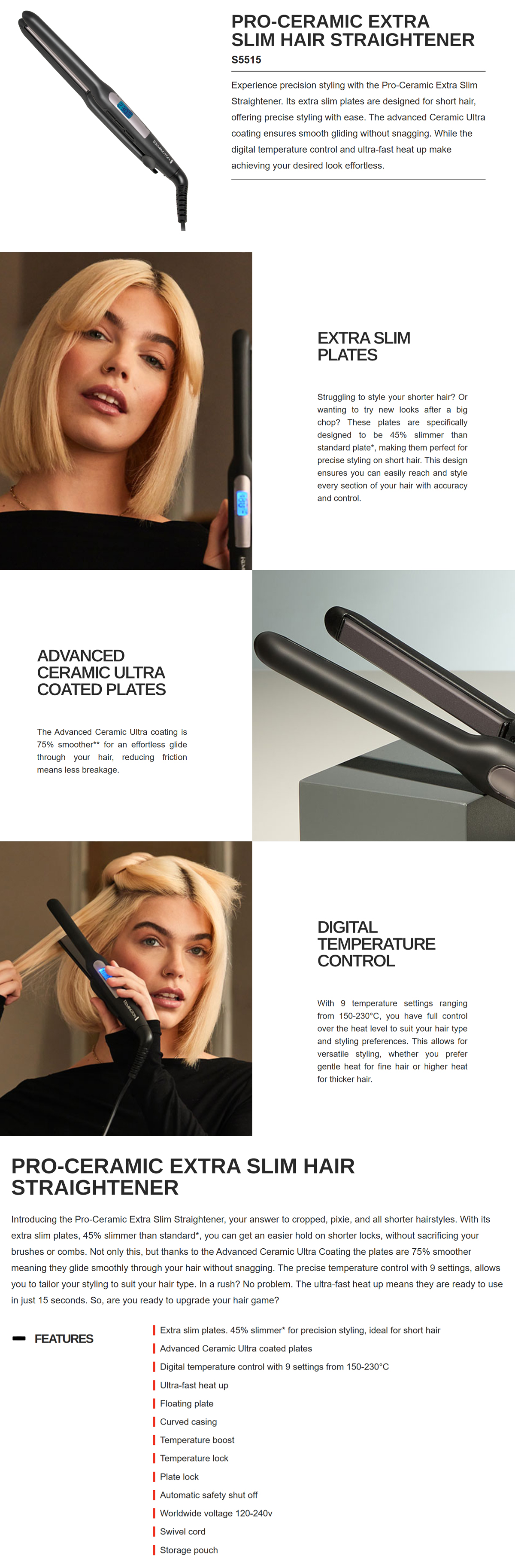Remington S5515 Pro-Ceramic Extra Slim Hair Straightener