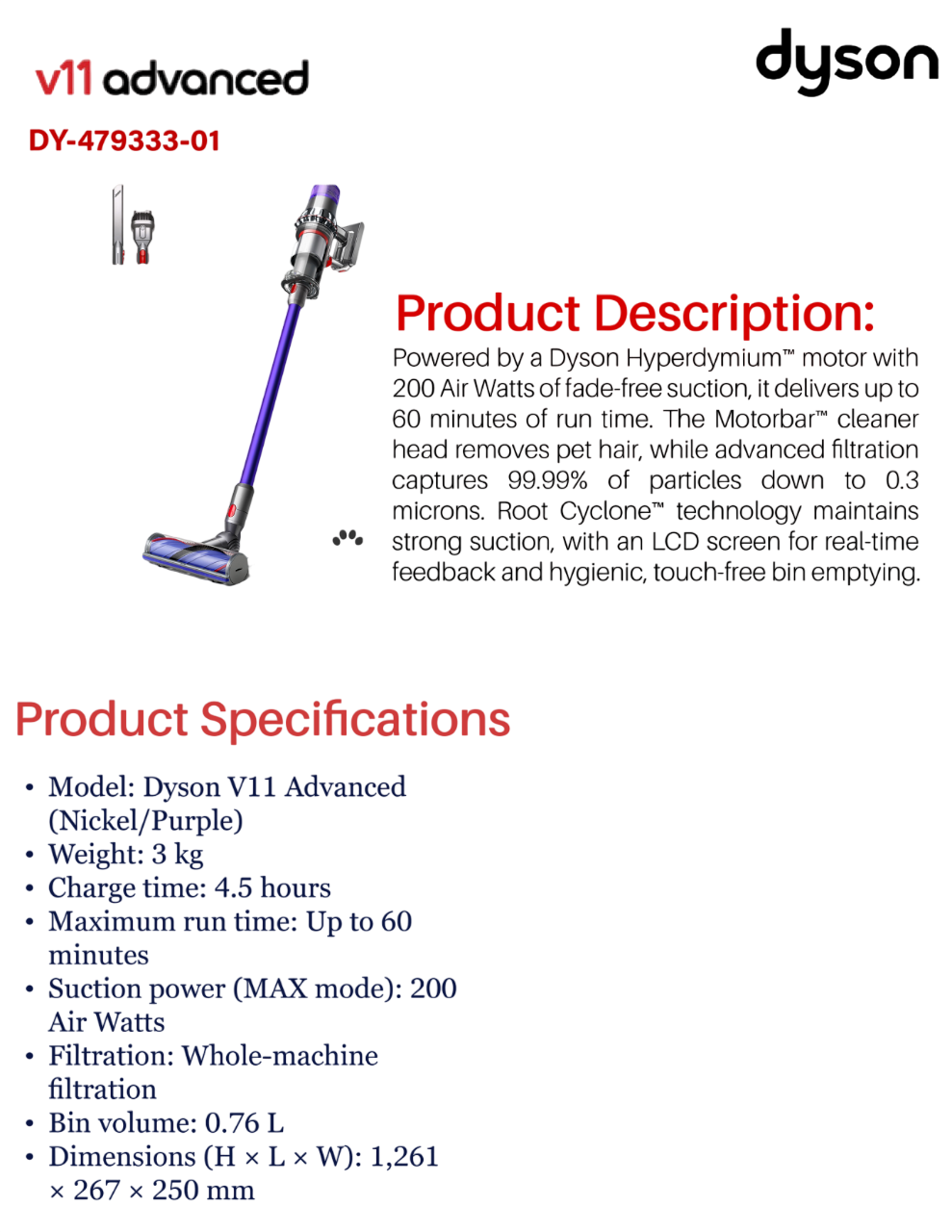 Dyson V11 Advanced SV51 Nickel/Purple